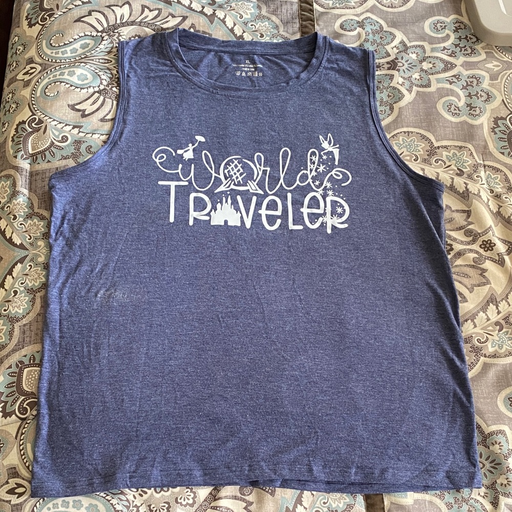 World Traveler Adult Heather Blue Tank Top size XL for Disney World
